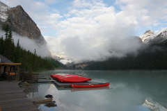 Lake Louise Morning Red Canoes