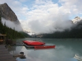 Lake Louise Morning Red Canoes